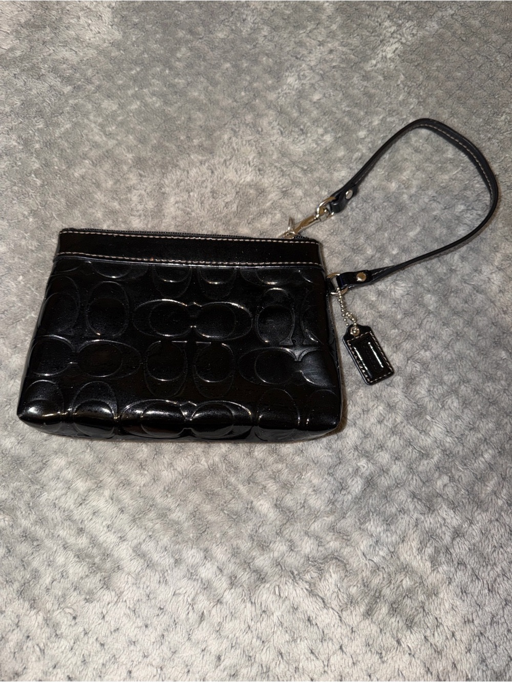 Coach Black Patent Signature Wristlet with Detachable Strap